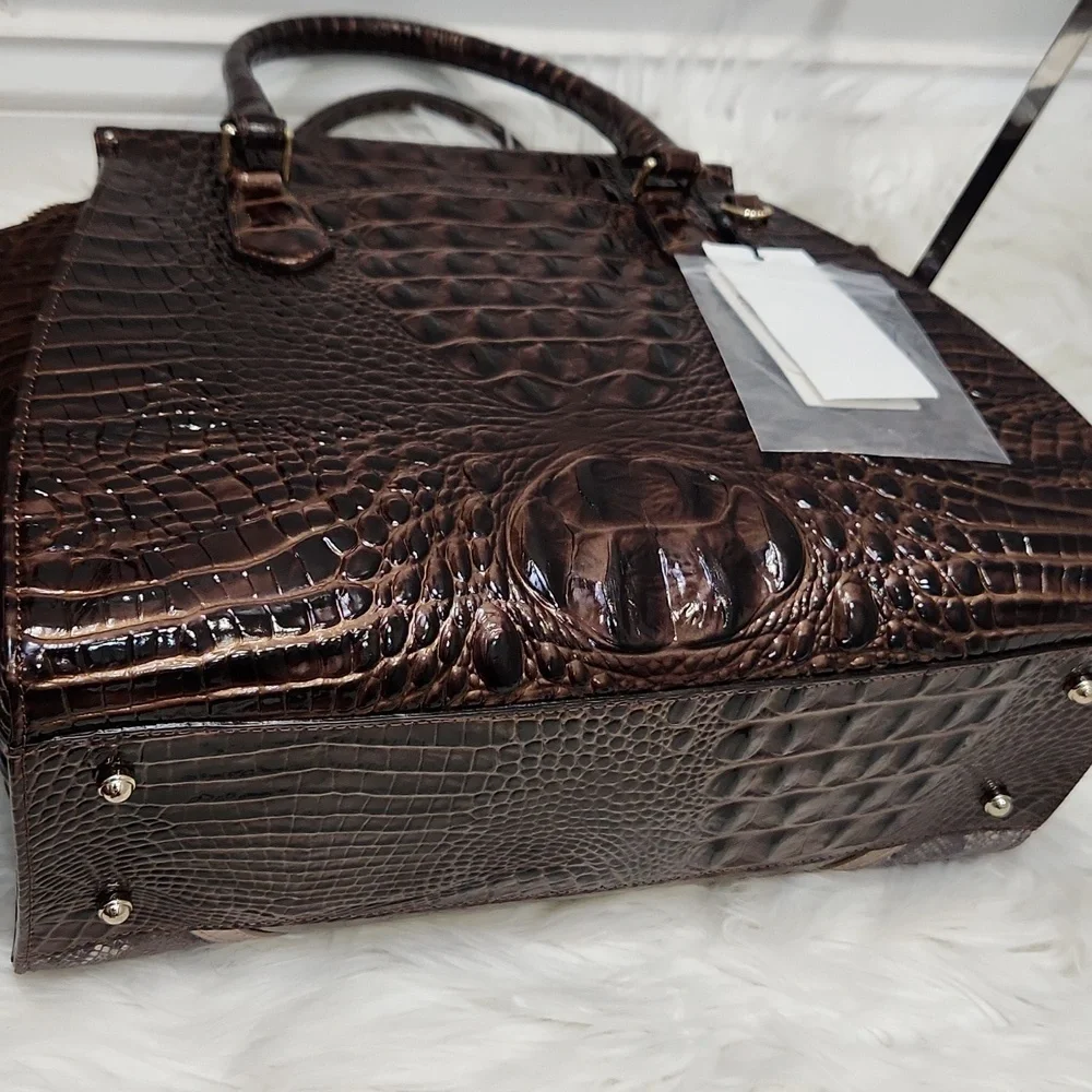 🖤▪️BRAHMIN▪️ TAUPE Tempera PRISCILLA Croc Satchel  Python Patchwork + Wallet